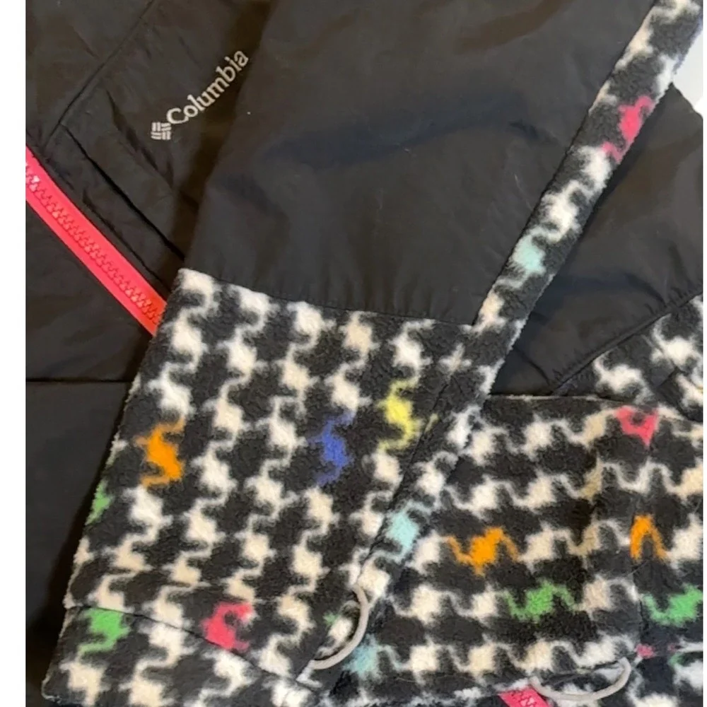 Columbia Interchange Fleece‎ Jacket Houndstooth Black Pink Youth Size 14/16